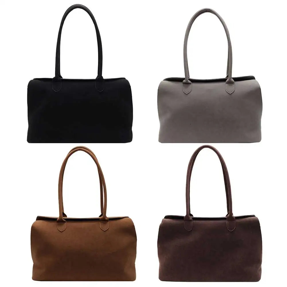 Shoulder Bag for Women Men with Inner Pocket Retro Handbag Suede Solid Color Tote Bag Trendy Satchel Bag Work Travel Bag