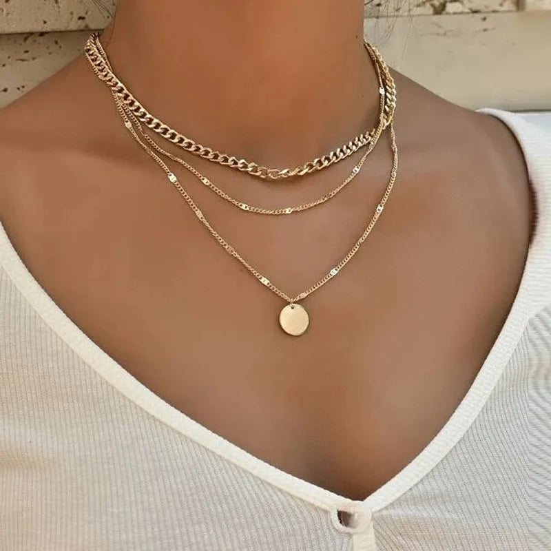 LETAPI 2025 New Fashion Simple Silver Color Choker Necklaces for Women Three Layer Chain Heart Pendant Necklace Jewelry Gift