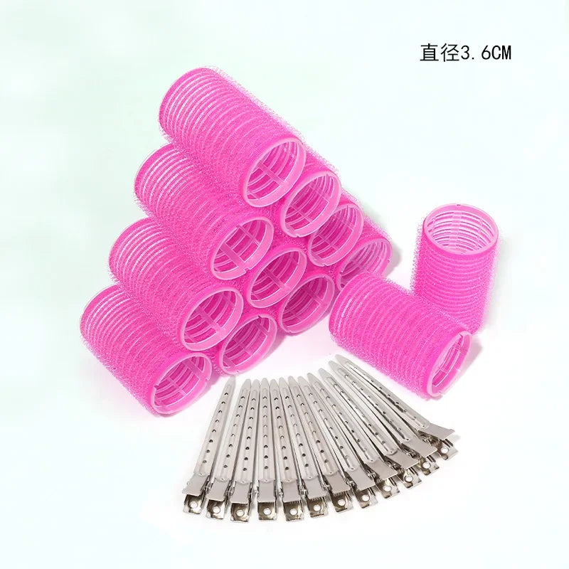 Hot Selling 6/12/24Pcs Pink Nylon Plastic Hair Rollers Set DIY Hairdressing Tools 3Sizes No Heat Self Grip Hair Roller Curlers