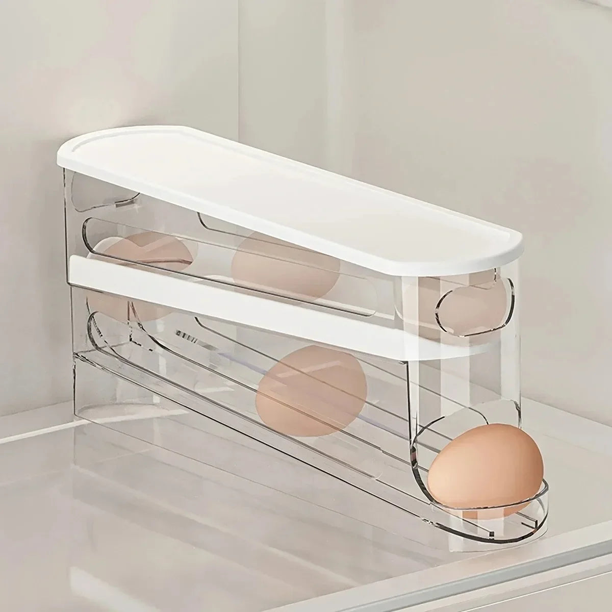 Kitchen Double-layer Automatic Rolling Egg Dispenser Space-Saving Refrigerator Egg Storage Box Home Organizer