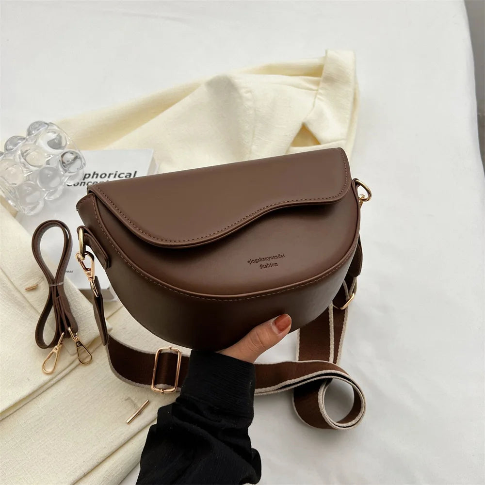 Fashionable Square Bags Women's Shoulder Bags Wide Shoulder Strap Bags Women's Handbags Solid Color PU Leather Crossbody Bag