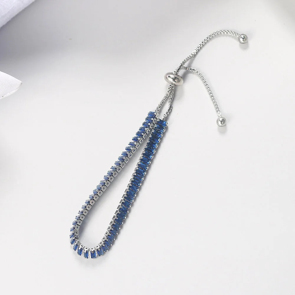 Trendy Blue Crystal Adjustable Tennis Bracelets for Unisex Women Men Various Shapes Iced Out CZ Short Chain on Hand Jewelry