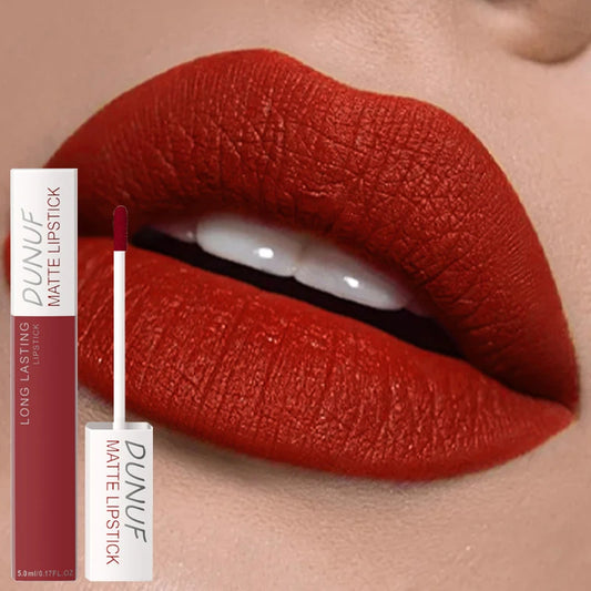 8 Colors Matte Waterproof Lip Gloss Sexy Red Not Fade Liquid Lipstick Long Lasting Velvet Lip Glaze Earth Brown Non Stick Makeup