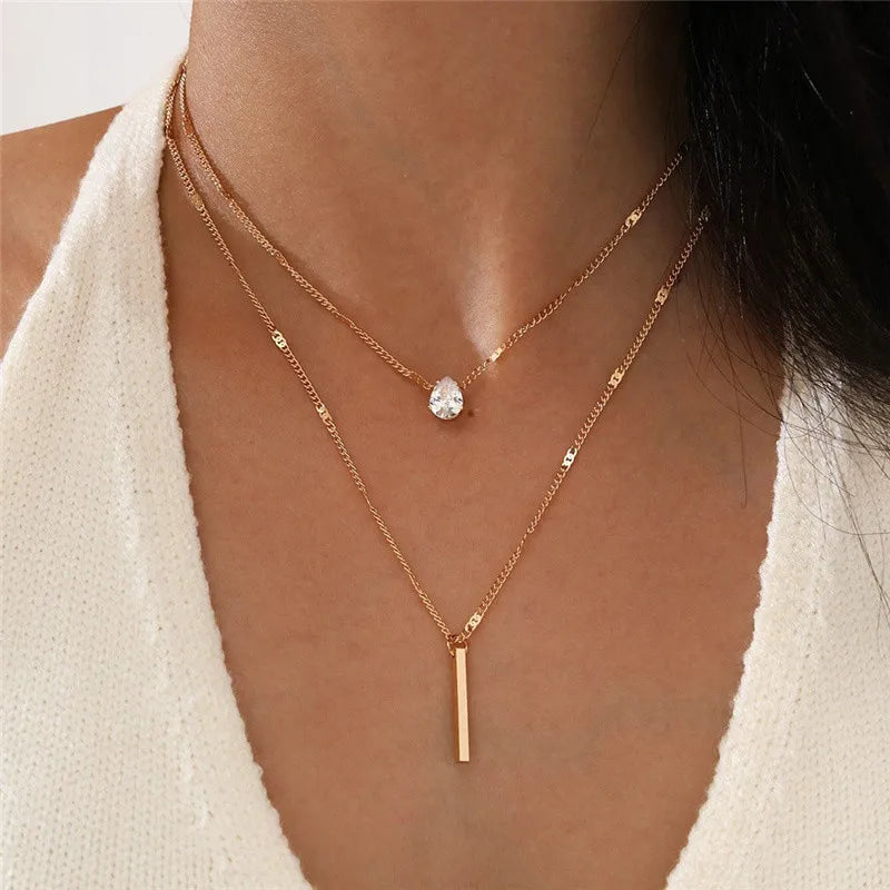 LETAPI 2025 New Fashion Simple Silver Color Choker Necklaces for Women Three Layer Chain Heart Pendant Necklace Jewelry Gift