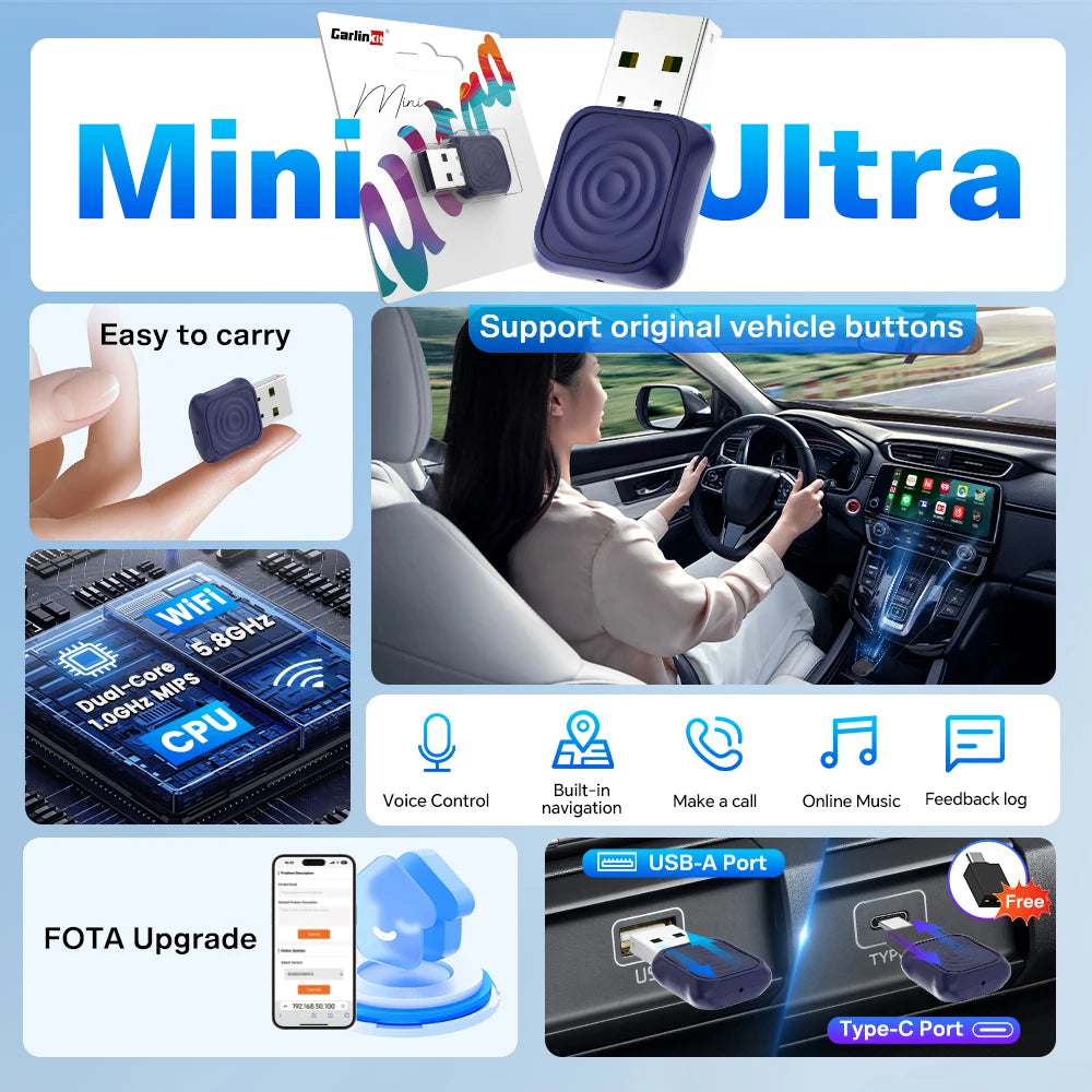 2 in 1 CarlinKit 5.0 Ultra Wireless CarPlay Android Auto Adapter 2026 New 5G Wifi Wireless Box for Car with Wired CarPlay IOS26