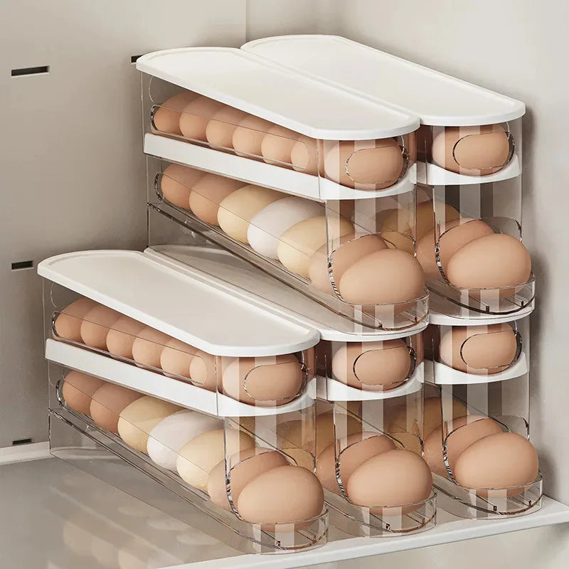 Space-Saving Automatic Egg Dispenser Double-layer Refrigerator Egg Storage Box Kitchen Home Supplies Organizer
