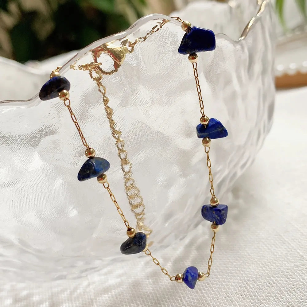 Irregular Natural Chip Stone Crystal Bracelet Healing Citrines Amethysts Pink Quartz Charm Stainless Steel Tiny Chain Bracelet