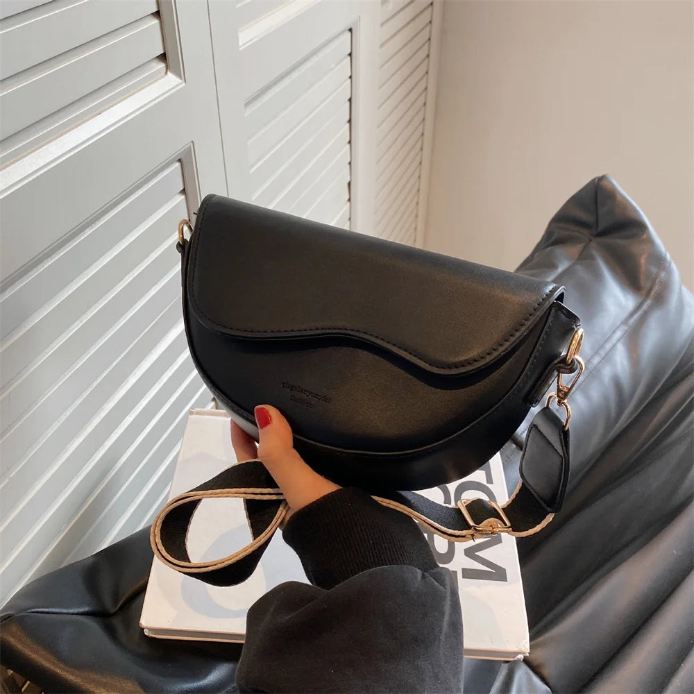 Fashionable Square Bags Women's Shoulder Bags Wide Shoulder Strap Bags Women's Handbags Solid Color PU Leather Crossbody Bag