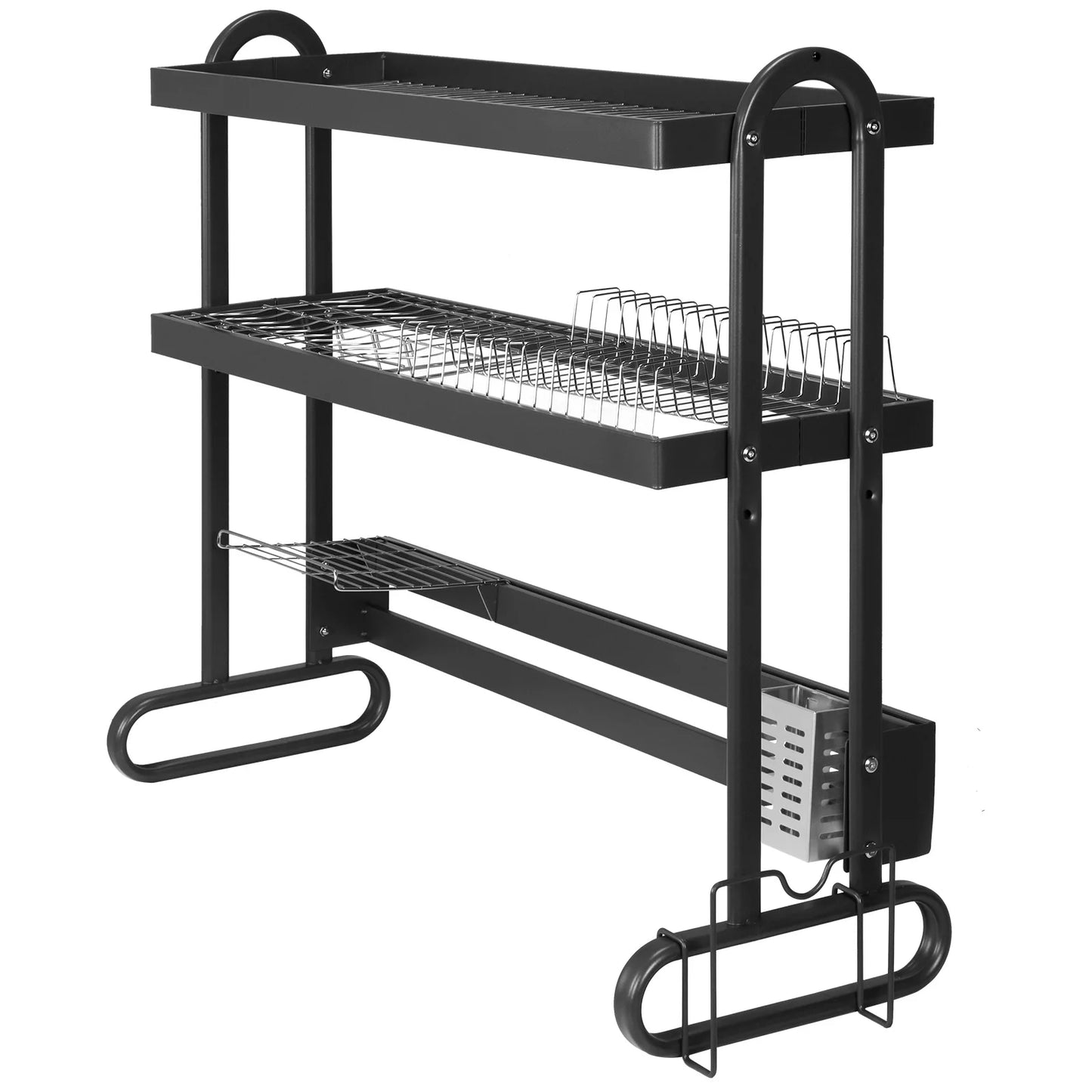 Stainless Steel 2/3Layer Dish Drainer Kitchen Dish Rack with Utensil Holder Anti-Slip Sink Organizer for Home Storage Accessor