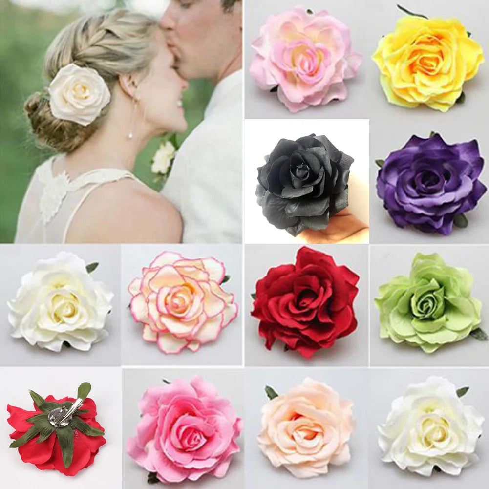 Big Rose Flower Hairpin For Bridal Wedding Simulated Flower Hair Clip Women Hawaii Holiday Diy Headdress Hair Accessories