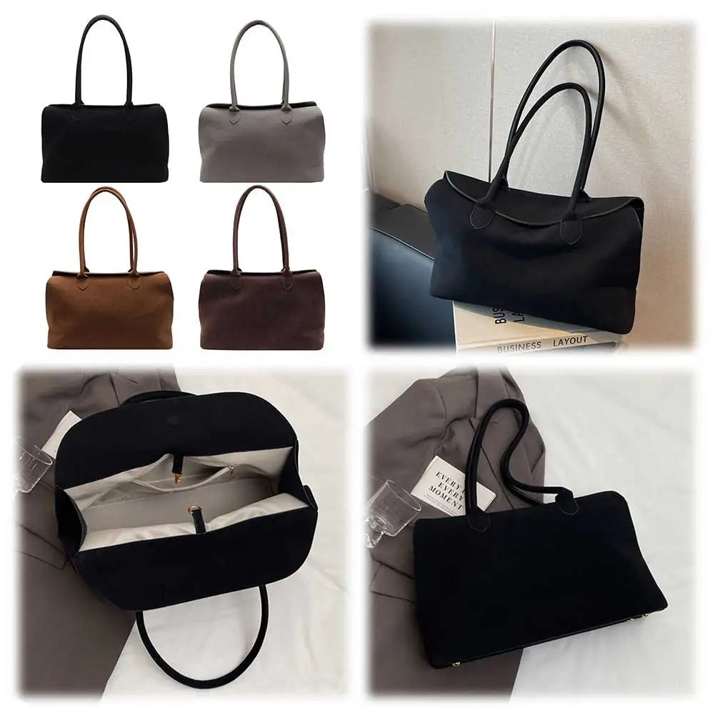 Shoulder Bag for Women Men with Inner Pocket Retro Handbag Suede Solid Color Tote Bag Trendy Satchel Bag Work Travel Bag