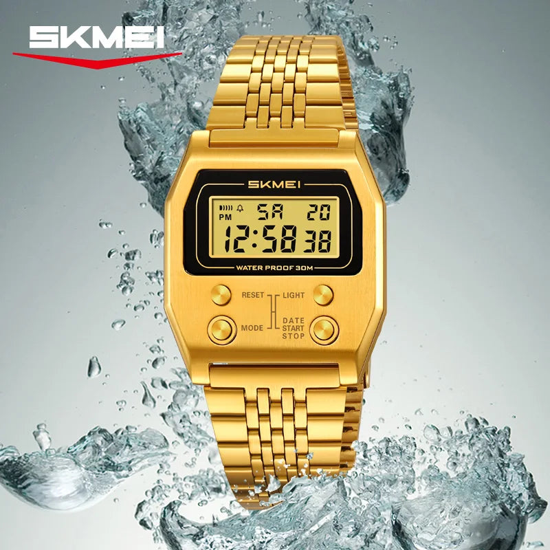 SKMEI 2460 Mens Wristwatches Stainless Steel Sport Luxury Retro LED Electronic Waterproof Digital Watch for Men Reloj Hombre