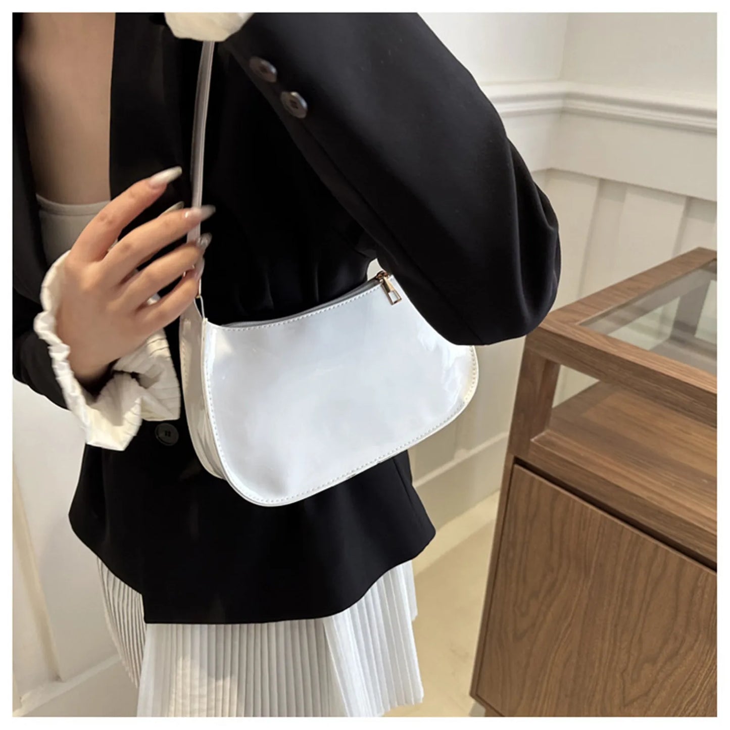 2025 Retro Solid Color PU Leather Shoulder Bag Fashion Women's Handbags Casual Designer Underarm Bag
