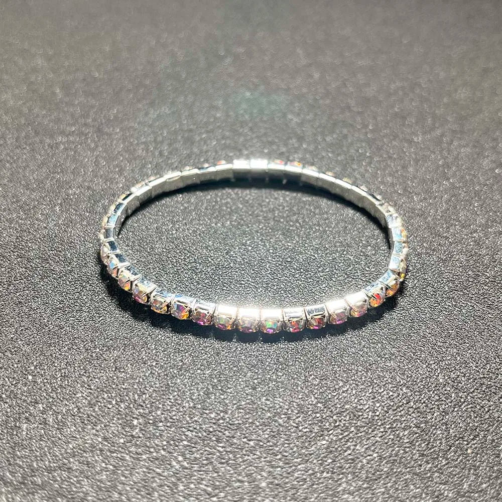 TREAZY Stunning AB Color Rhinestones Wedding Bangles Silver Plated Crystal Stretch Bracelet for Women Wristband Elastic Jewelry