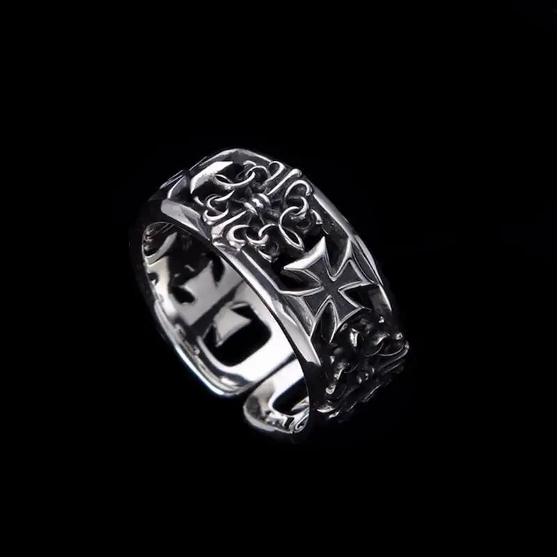 Hip Hop Punk Ring Retro Cross Opening Design Niche Men's Jewelry Adjustable Statement Ring Gothic Style Accessory Unisex