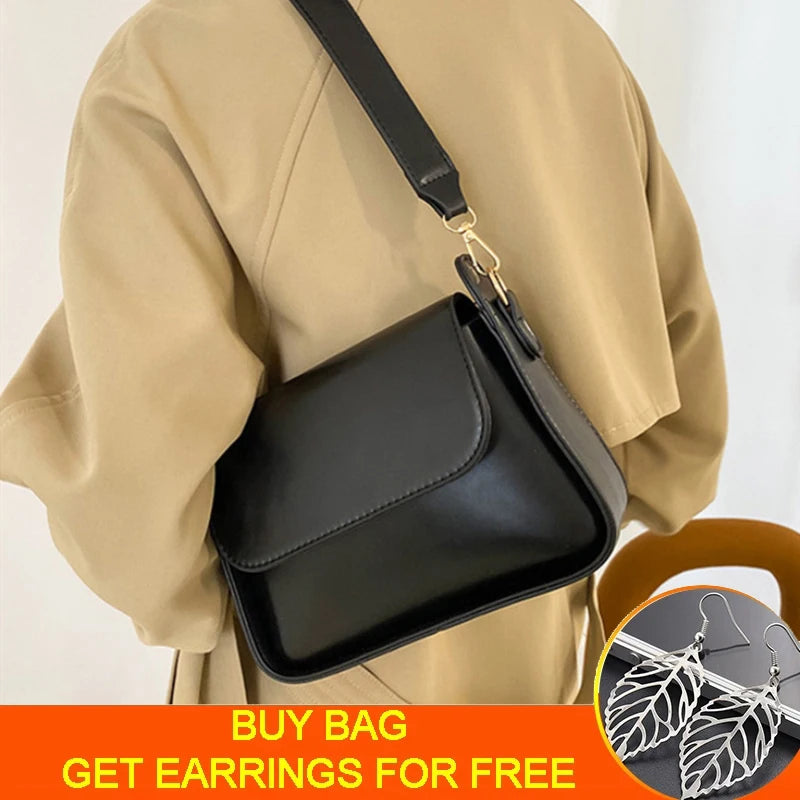 Chic Simple Small Flap Shoulder Bags For Women Solid Color Pu Leather Handbag Clutch Lady Crossbody Purse Messenger Bag
