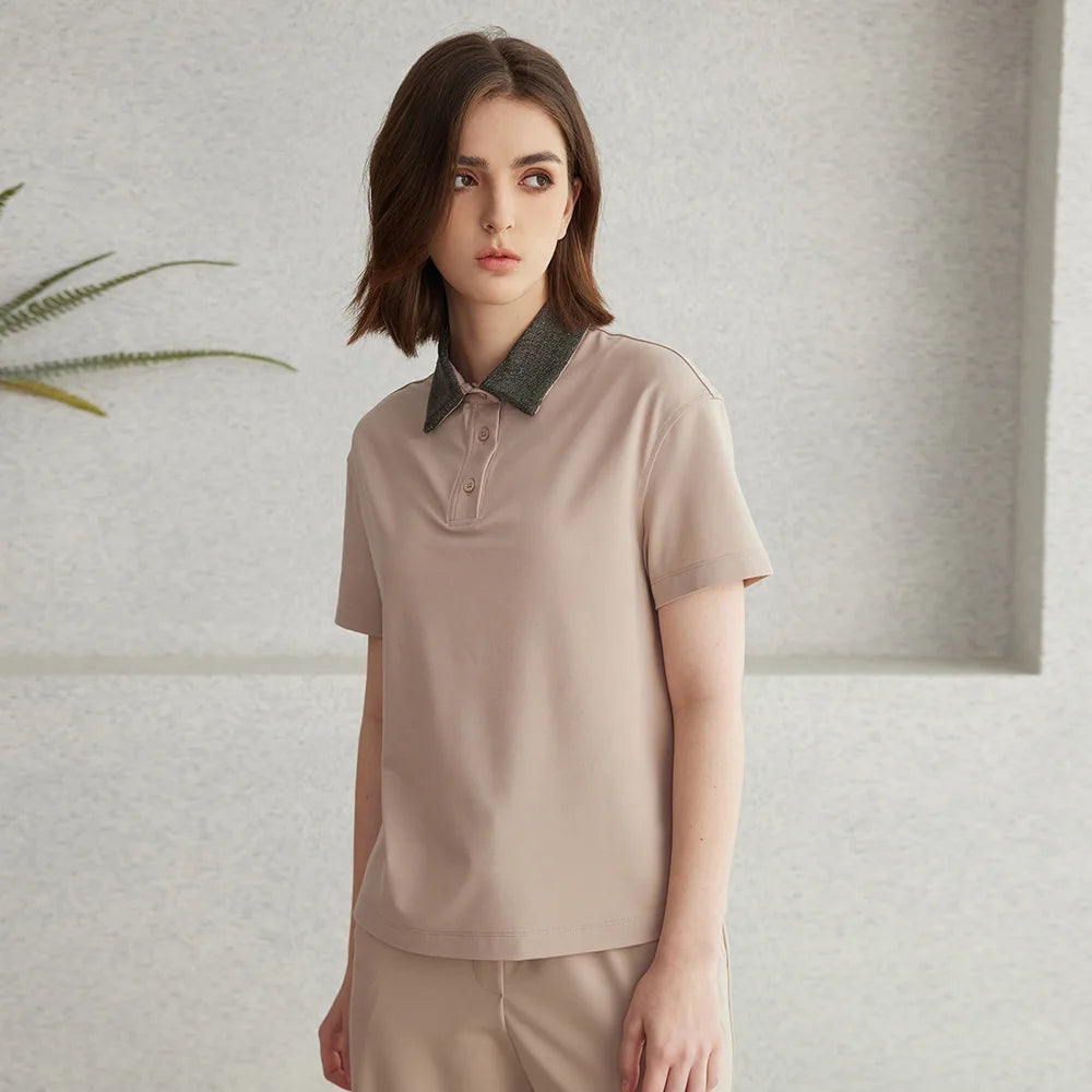 K2067L Luxury Brand Women's Clothing Shirt Collar Pima Cotton Summer Short Sleeved T-Shirt ladies clothes