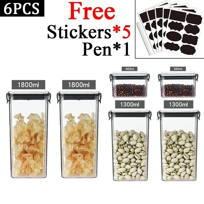 460-1800ml Sets Stackable Kitchen Sealed Jar Plastic Food Storage Box Multigrain Tank Bottle Dried Fruit Tea Storage Containers