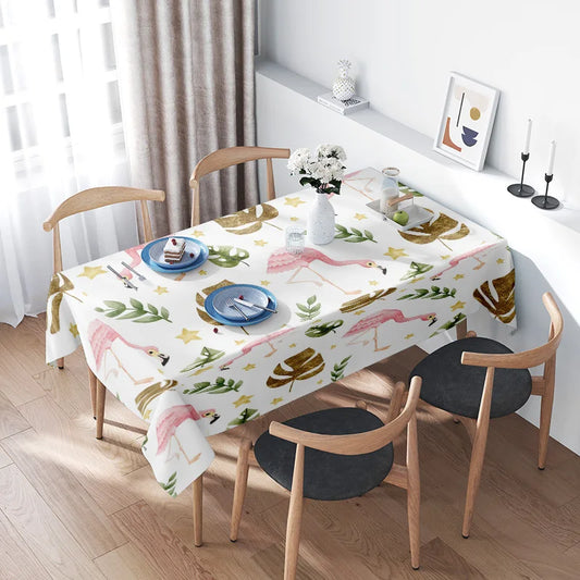 Tablecloth with flamingo print, simple design, suitable for home dining tables, easy cleaning, kitchen accessories AB038512-7460