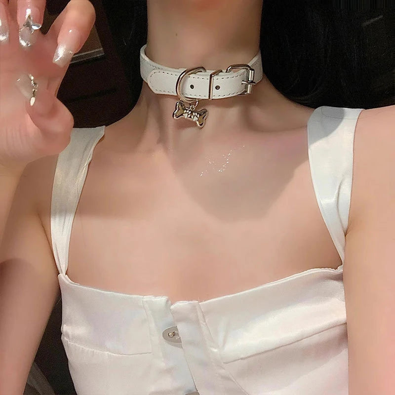 【F】Trendy Punk Colorful Dog Claw Bone Necklace For Women Exquisite PU Leather Charms Choker Sweet Cool Party Jewelry Y2K Gifts
