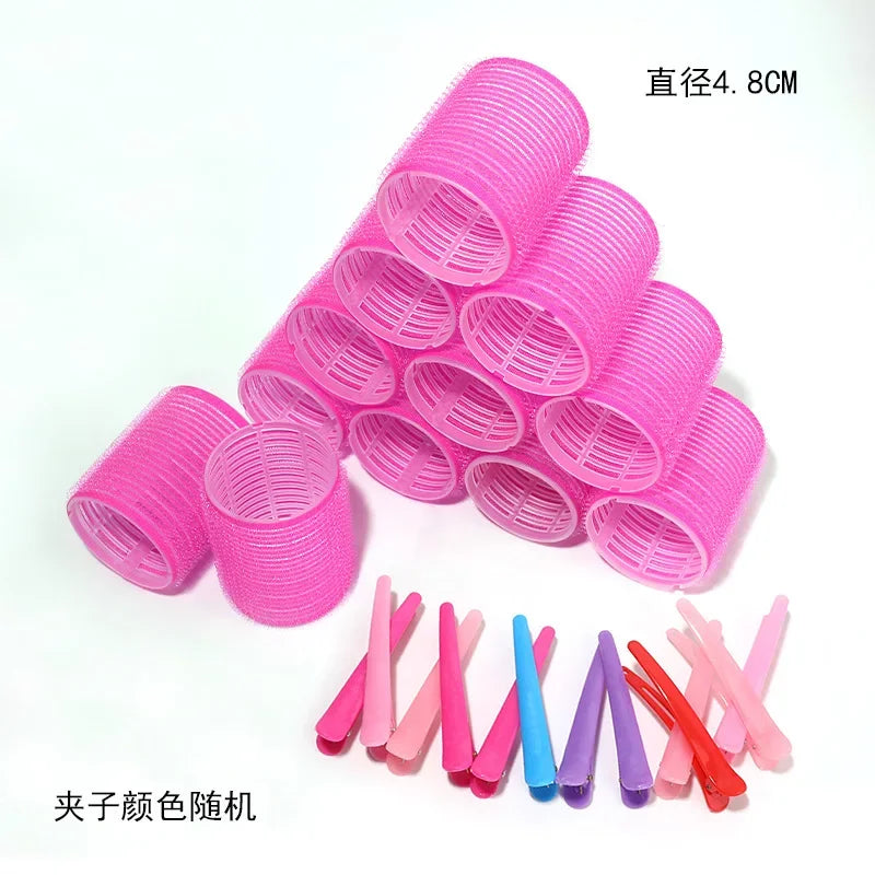 Hot Selling 6/12/24Pcs Pink Nylon Plastic Hair Rollers Set DIY Hairdressing Tools 3Sizes No Heat Self Grip Hair Roller Curlers