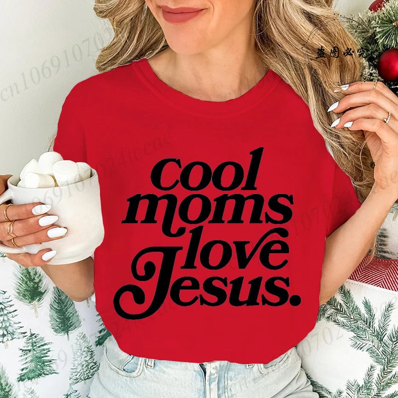 Cool Moms Love Jesus Design Women's Casual T-Shirts Large Size Short-sleeved T-shirt Christian Mom Women Clothes Faithful Shirts