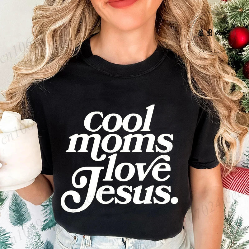 Cool Moms Love Jesus Design Women's Casual T-Shirts Large Size Short-sleeved T-shirt Christian Mom Women Clothes Faithful Shirts