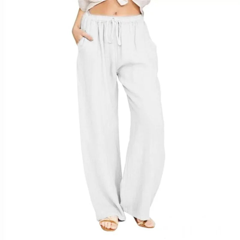 Women Cotton Linen Pants Fashion Harajuku Trousers Girl Oversized Wide Leg Pants Loose Elastic Waist Jogger Pants Woman Clothing