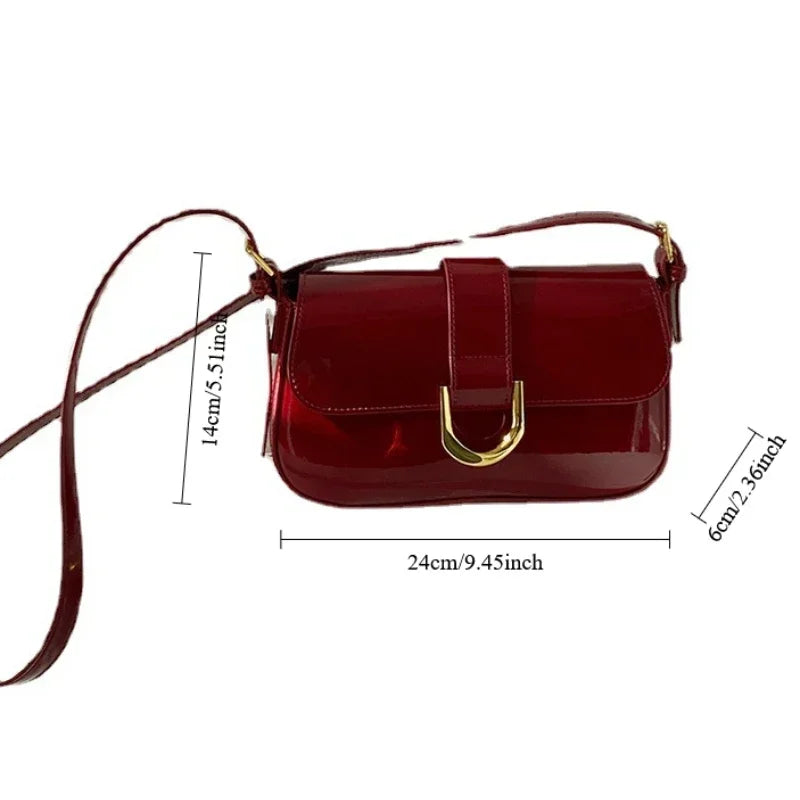 Retro Patent Leather Shoulder Bags For Women Luxury Flap Crossbody Bag Solid Color Underarm Bags Red Crossbody Lady Handbag