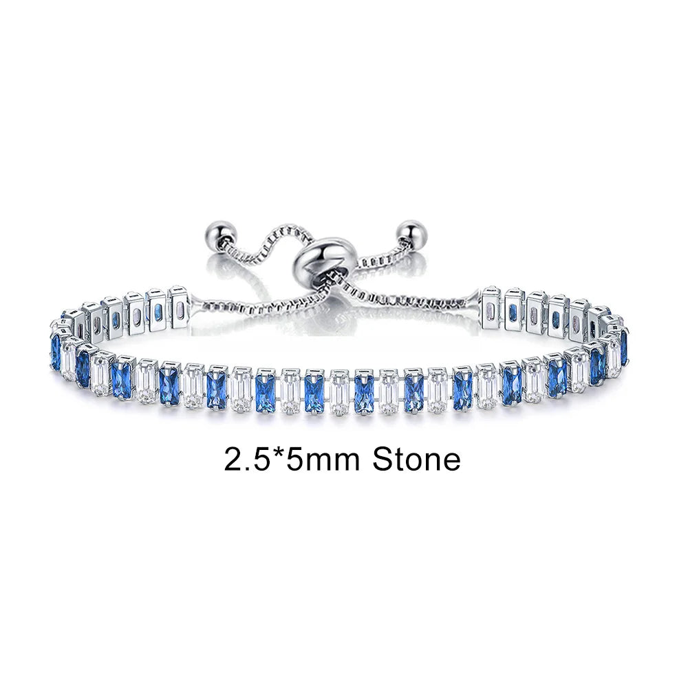 Trendy Blue Crystal Adjustable Tennis Bracelets for Unisex Women Men Various Shapes Iced Out CZ Short Chain on Hand Jewelry