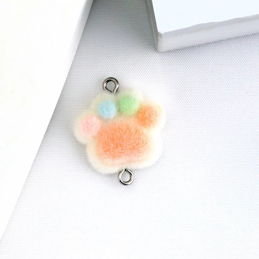 10pcs Flocked Cat Paw Charms Connectors Cute Plush Link Pendant for DIY Necklace Keychain Bracelet Jewelry Making Accessories