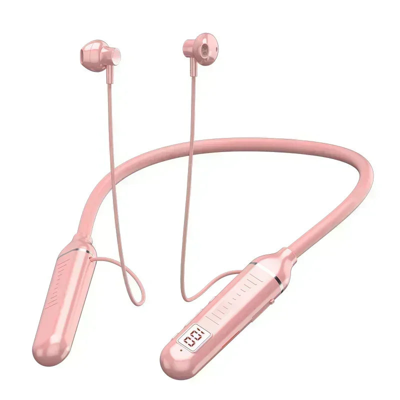 Sports Neckband Headphones Bluetooth Earphones Gaming LED Battery Display Wireless Mic Stereo HIFI TWS Headset Support TF Cards