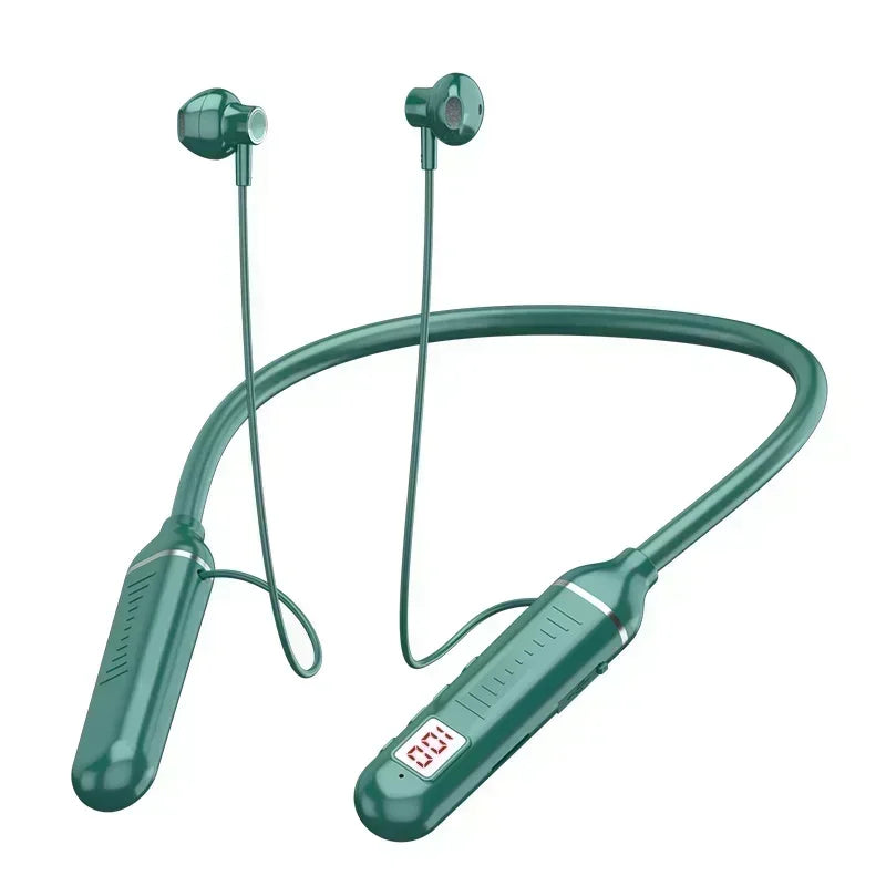 Sports Neckband Headphones Bluetooth Earphones Gaming LED Battery Display Wireless Mic Stereo HIFI TWS Headset Support TF Cards