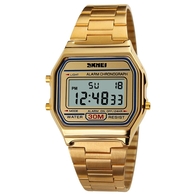 SKMEI Men Stainless Steel Strap LED Display Watches Fashion Casual Sport Watch 3Bar Waterproof Digital Wristwatch Reloj Hombre