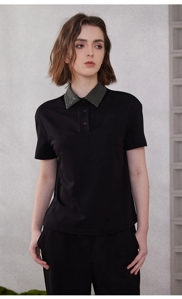 K2067L Luxury Brand Women's Clothing Shirt Collar Pima Cotton Summer Short Sleeved T-Shirt ladies clothes