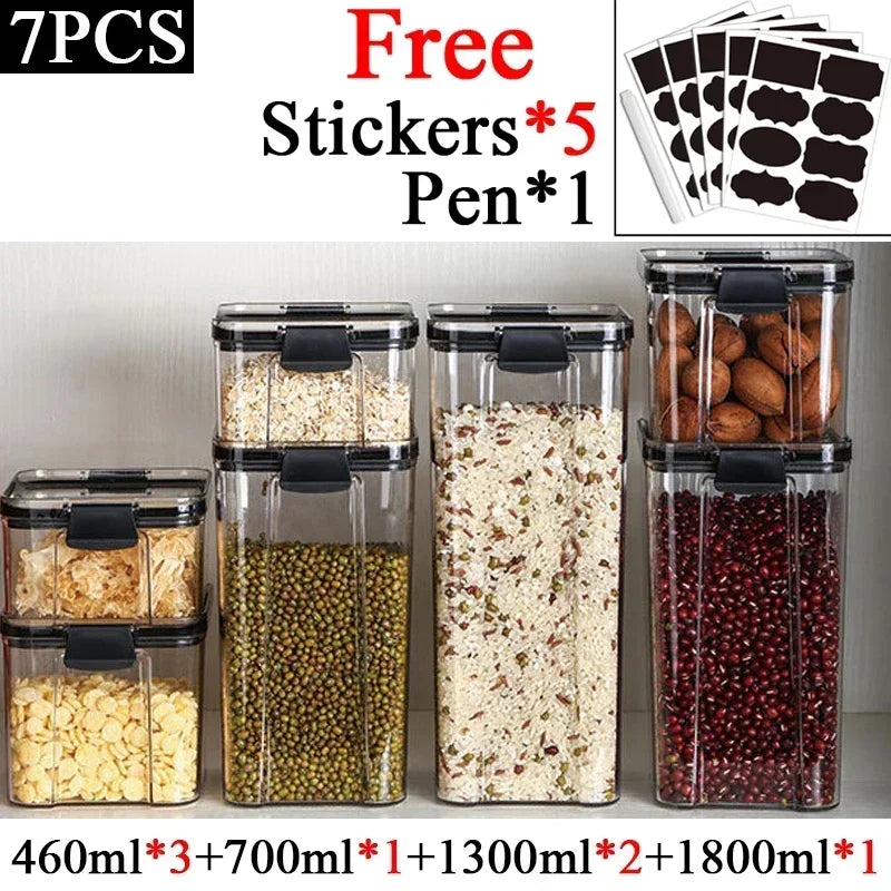 460-1800ml Sets Stackable Kitchen Sealed Jar Plastic Food Storage Box Multigrain Tank Bottle Dried Fruit Tea Storage Containers