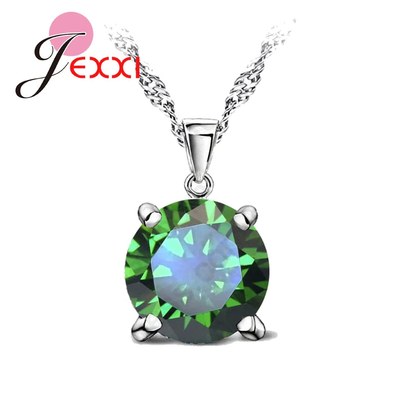 CZ Crystal Chain Necklaces Solid 925 Silver Color Pendant Necklace  Fashion Brand Crystal Party/ Wedding Jewelry For Women