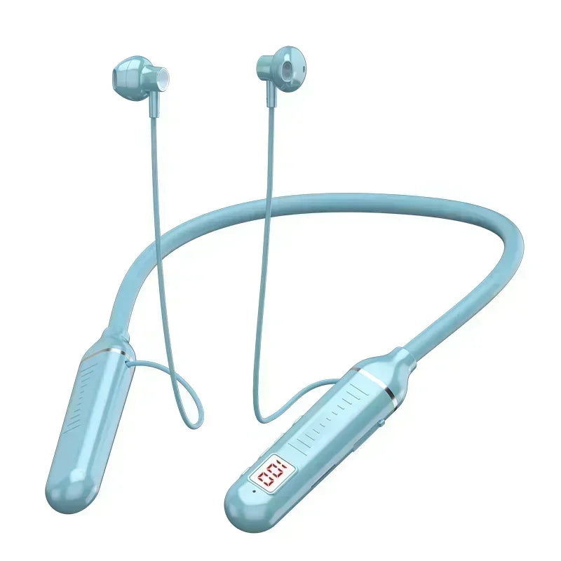 Sports Neckband Headphones Bluetooth Earphones Gaming LED Battery Display Wireless Mic Stereo HIFI TWS Headset Support TF Cards