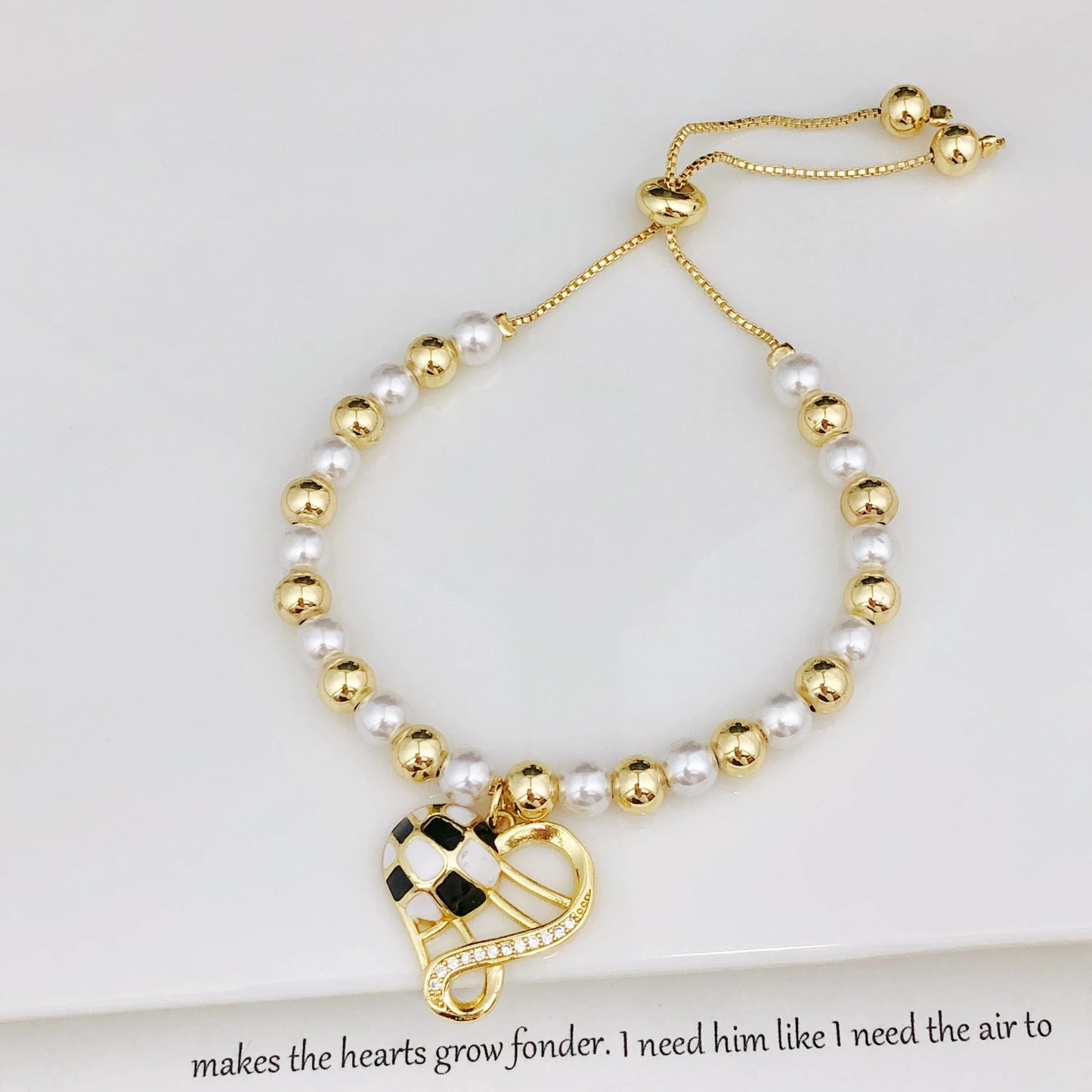 New Design Heart-Shaped Enamel Art Football Copper Bead Chain Adjustable Bracelet for Men Women Sports Style Jewelry Accessories