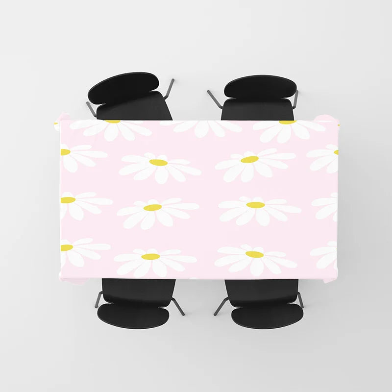 Pink White Floral Tablecloth with Yellow Accents for Home Decor in Dining Room or Kitchen Square Shaped 150X240cm (Large)