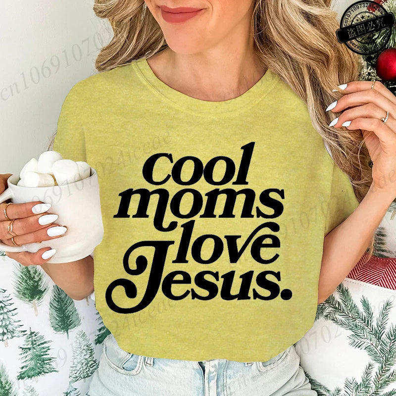 Cool Moms Love Jesus Design Women's Casual T-Shirts Large Size Short-sleeved T-shirt Christian Mom Women Clothes Faithful Shirts