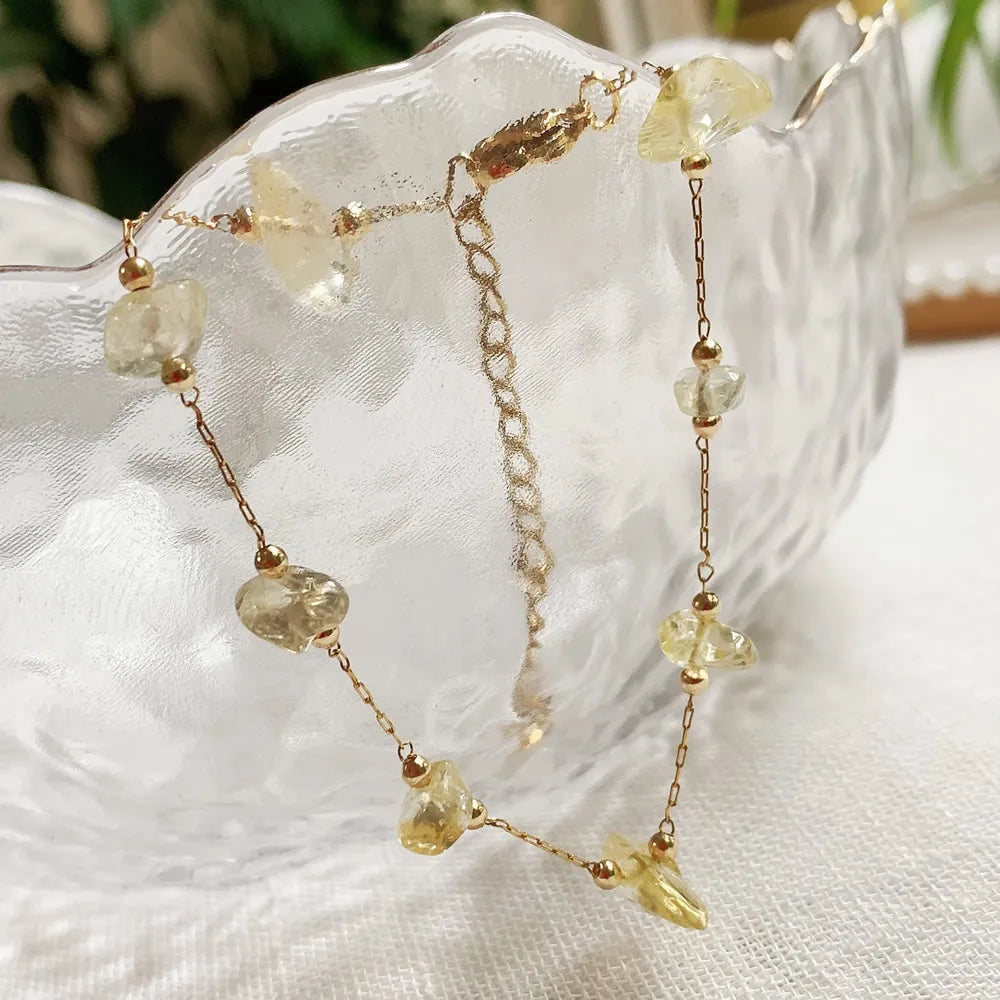 Irregular Natural Chip Stone Crystal Bracelet Healing Citrines Amethysts Pink Quartz Charm Stainless Steel Tiny Chain Bracelet