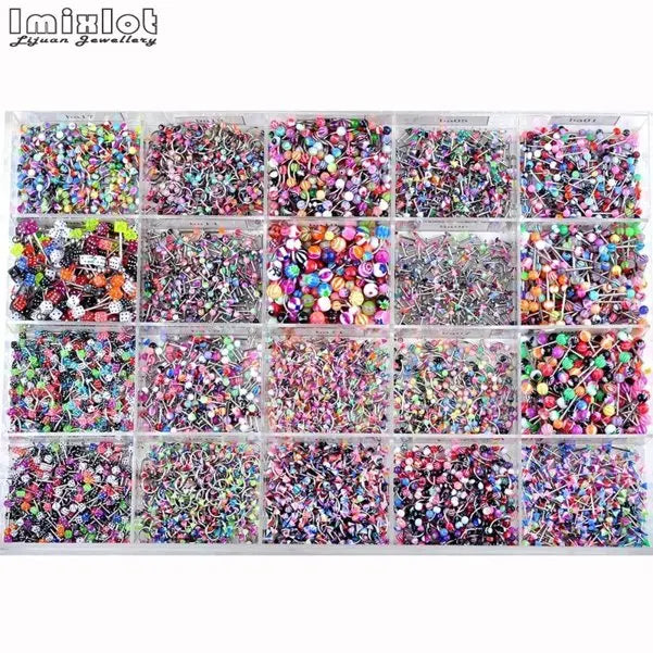 45-105Pcs Stainless Steel Body Piercing Jewelry Mix Style Eyebrow Navel Labret Lip Tongue Nose Ring Tragus Ear Piercing Jewelry