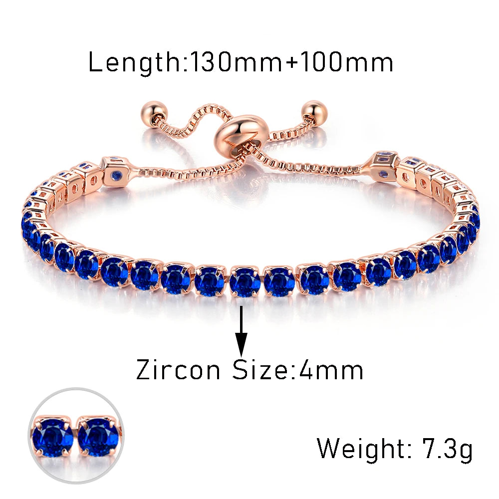 Trendy Blue Crystal Adjustable Tennis Bracelets for Unisex Women Men Various Shapes Iced Out CZ Short Chain on Hand Jewelry
