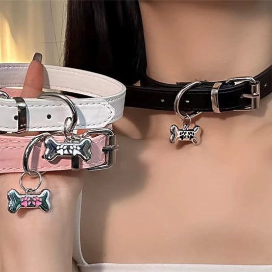 【F】Trendy Punk Colorful Dog Claw Bone Necklace For Women Exquisite PU Leather Charms Choker Sweet Cool Party Jewelry Y2K Gifts