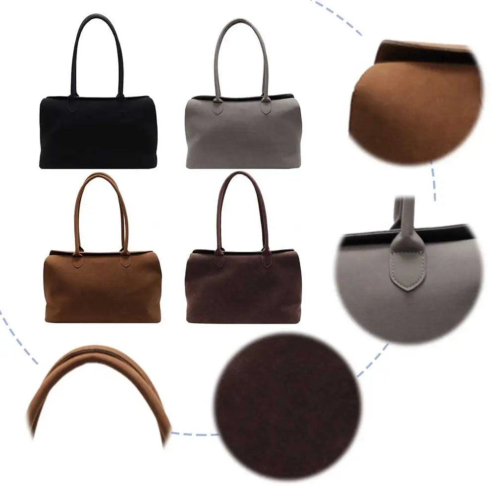 Shoulder Bag for Women Men with Inner Pocket Retro Handbag Suede Solid Color Tote Bag Trendy Satchel Bag Work Travel Bag