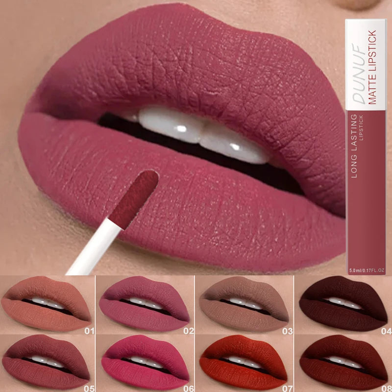 8 Colors Matte Waterproof Lip Gloss Sexy Red Not Fade Liquid Lipstick Long Lasting Velvet Lip Glaze Earth Brown Non Stick Makeup