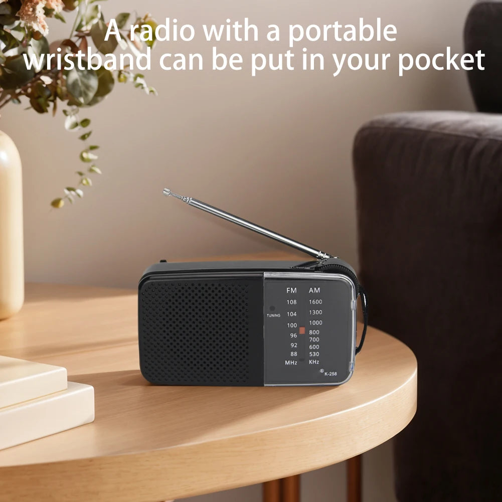 Portable Radio with Speaker Mini Transistor Radio with Strap Battery Powered Radio Telescopic Antenna for Running Cycling