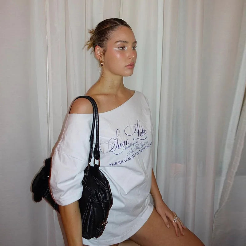 UOSU Casual Relax Woman T-shirt Letter 2025 Women New Street Atmosphere Style Fashionable Chick Summertime Tops