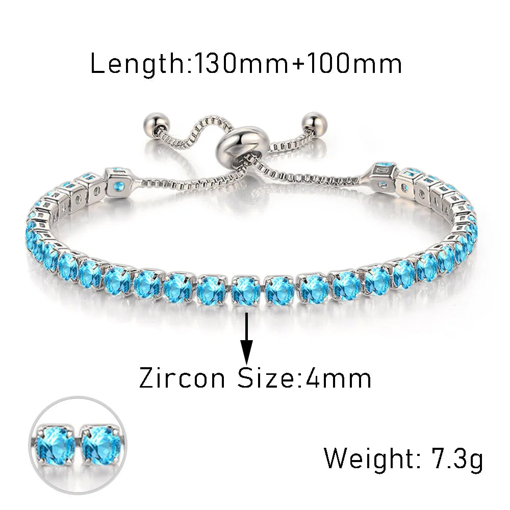 Trendy Blue Crystal Adjustable Tennis Bracelets for Unisex Women Men Various Shapes Iced Out CZ Short Chain on Hand Jewelry